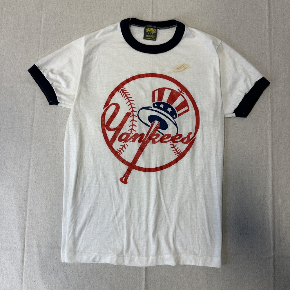 Vintage Jerzees Yankees Ringer T-Shirt Size S 80s